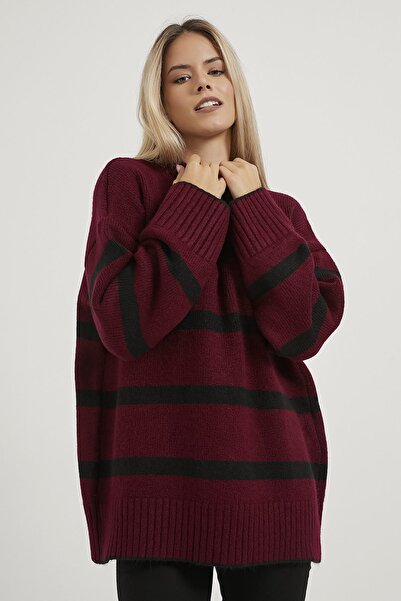 Arma Life Women's Long Sleeve Winter Oversize Burgundy Knitwear Sweater