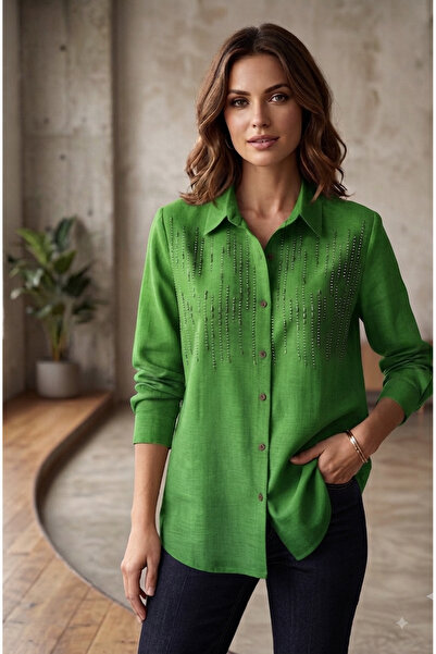 sarıdağ Sofia Linen-Blend Shirt with Stone and Pearl Details
