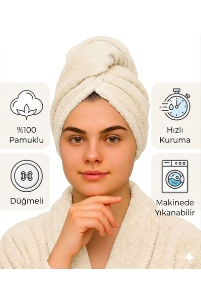 embays collection Düğme Lastikli Saç Havlusu, Saç Bonesi, Makyaj Bonesi, Yüz ...