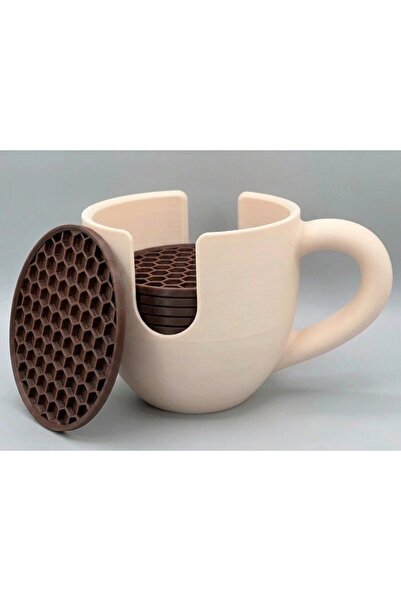 sywoods Decorative Coffee Cup Shaped Coaster Storage Box and Set of 6 Coaster...