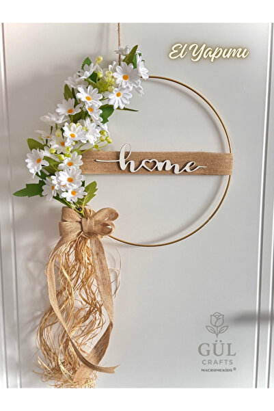 MACROMEKİDS Artificial Daisy Wooden Home Written Metal Door Ornament Pendant ...