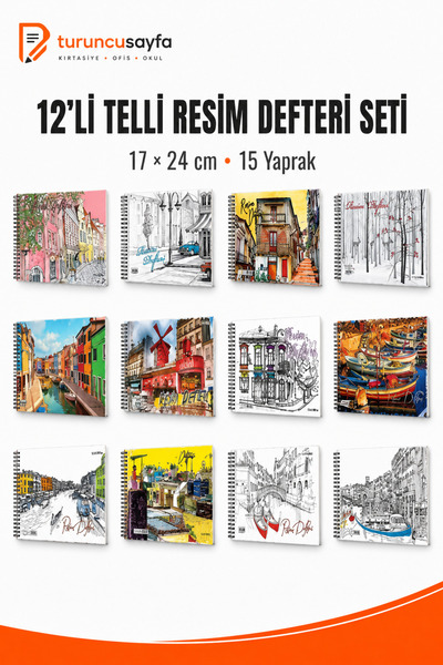 everart 12 Adet Telli Resim defteri 17x24cm   (15 yaprak)