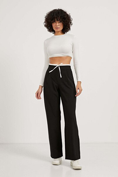 Arma Life Women's Waist Tie Loose Leg Black Baggy Trousers