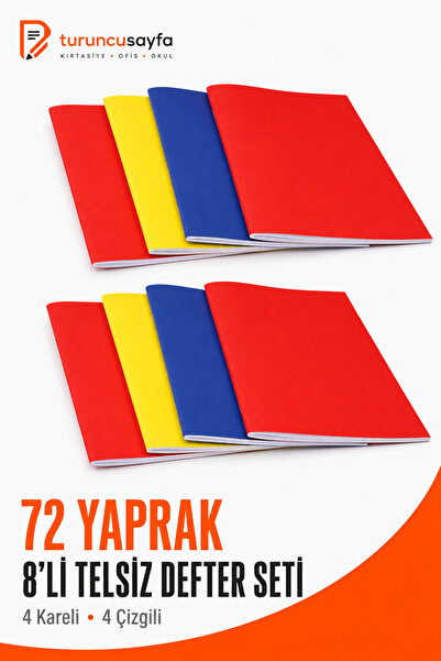 everart 72 YAPRAK 8'LI DEFTER SETİ 4 KARELİ + 4 CİZGİLİ TELSİZ