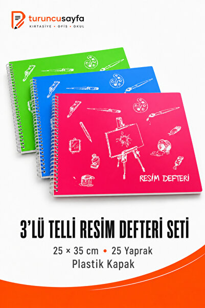 everart Plastik Kapak ( 3 Adet ) 25x35 Telli Resim Defteri 25 Yp.