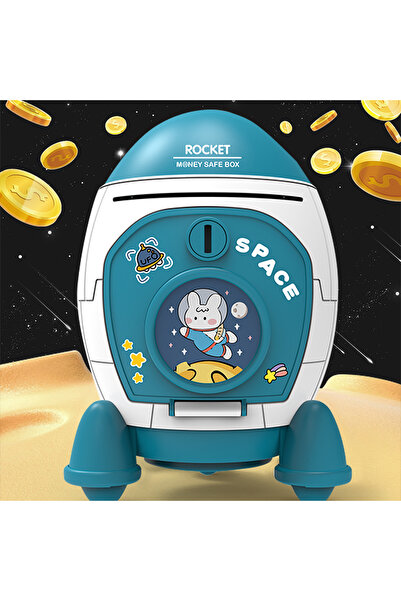 choice2 Blue Rocket Piggy Bank Toy, Key Unlocking Spacecraft Large Capacity M...