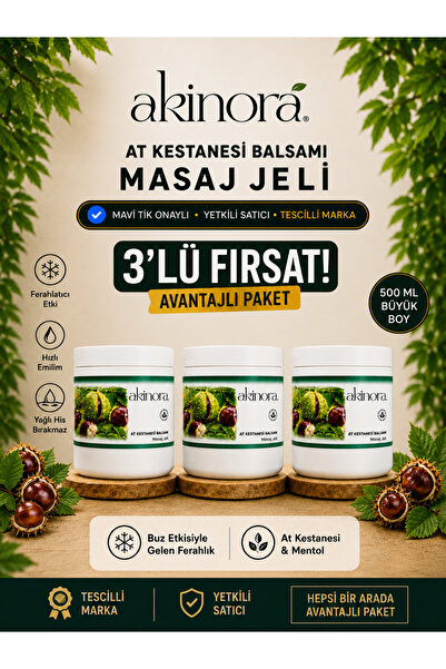 Akinora Yoğun At Kestanesi Kremi - Mentollü Ferahlatıcı Masaj Yağı (3 × 500 ml)