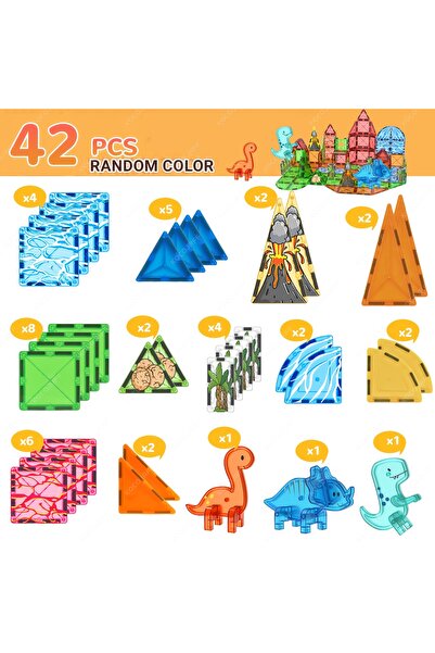 Choice1 42Pcs Magnetic Building Block Toys Magnetic Tiles, Dinosaur Volcano T...