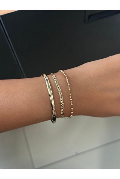 DGK COLLECTİON 14K gold renk 3'lü set kelepçe,dorika ve klasik güzelliği