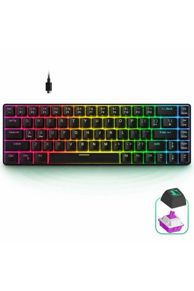 Timebox Tastatură mecanică de gaming, iluminare din spate neagră 60%, comutat...