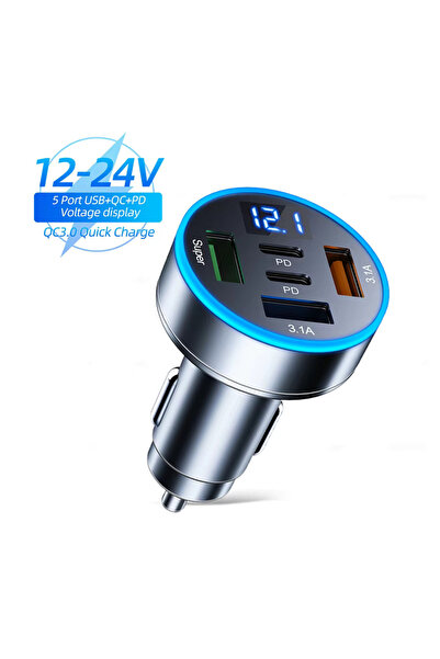 Choice1 With LED Light Car Charger 250W 5 Ports Fast Charging PD QC3.0 USB C ...
