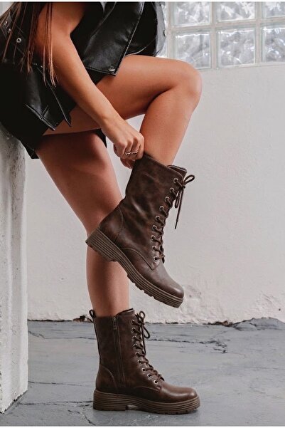 DefHeel'e Lace-Up Zipper Detailed Long Women's Boots R15D106