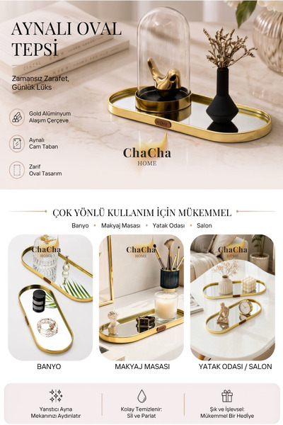 ChaCha Home İskandinav Lüks Aynalı Dekoratif Sunum Tepsi | Home Detaylı Oval ...