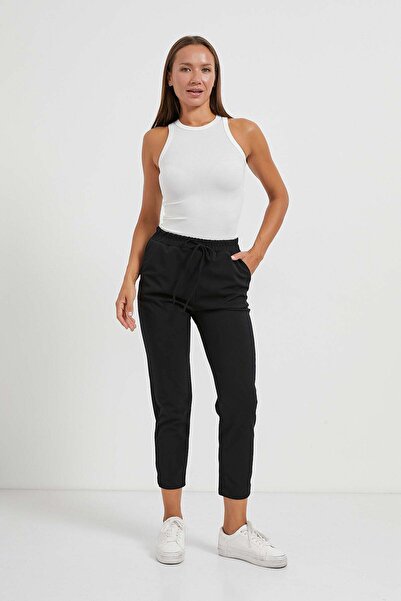 Arma Life Women's Elastic Waist Basic Tight Black Carrot Pants