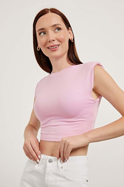 Arma Life Kadın Vatkalı Bisiklet Yaka Kolsuz Pembe Crop Bluz