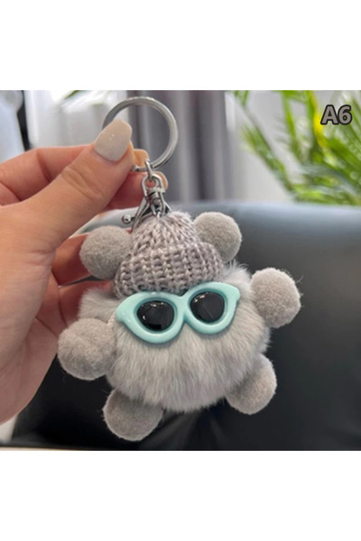 Choice E006-4 GRAY Mini Rex Rabbit Fluffy Key Chains Pom Pon Trinket Hanging ...