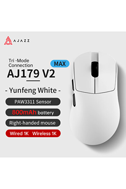 Ajazz فأرة ألعاب AJ179 V2 Max-3311-W خفيفة الوزن سلكية ولاسلكية مريحة للاستخد...