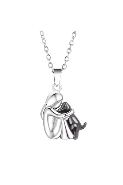Miniso women-dog-2 Fashion Women and Dog Necklace Cute Little Girl Puppy Pend...