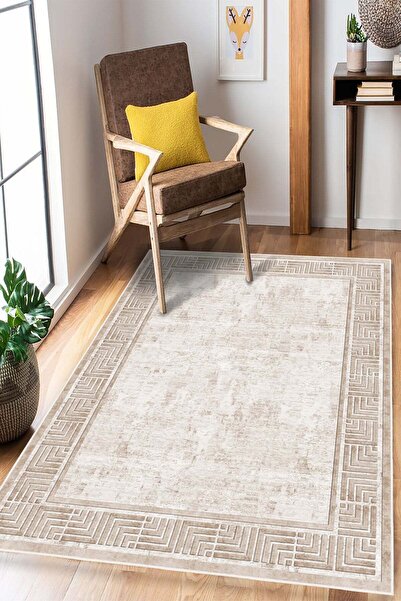 DOKURA HALI Modern Makinede Yıkanabilir Kaydırmaz Leke Tutmaz Salon Halı Otur...