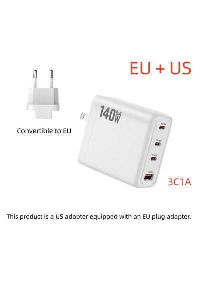 Choice US-EU-white New 140W Multi-Port GaN Charger PD3.1 3C1A Super Fast Char...