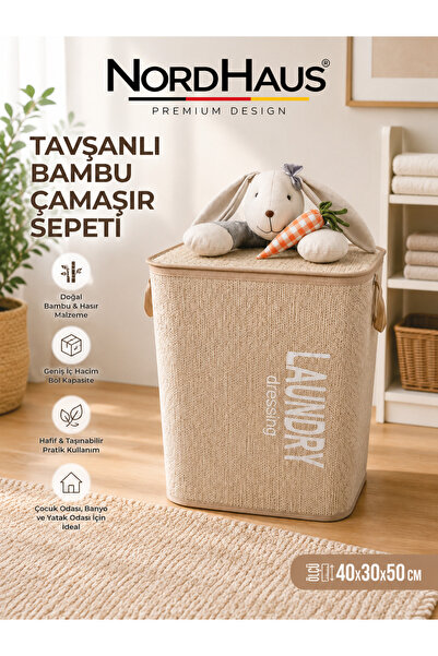 Nordhaus Bambu Dikdörtgen Çamaşır Sepeti Kapaklı – Dekoratif ve Modern Kirli ...