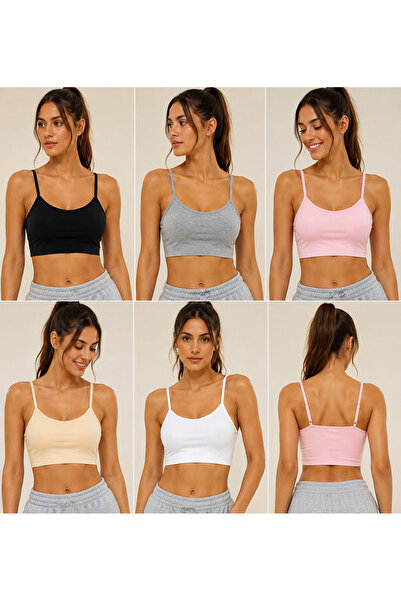 ARMAĞANİKA Women's Colorful 5-Pack Spaghetti Strap Padded Sports Bra Half Tan...