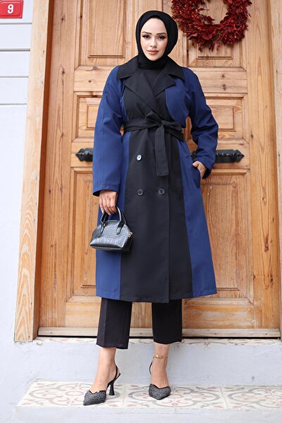 MİSSKAYLE Garnished Front Trench Coat Indigo 4434