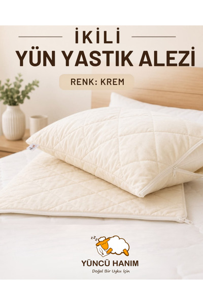 Yüncü Hanım Krem Renkli Kuzu Yünü Dolgulu Kapitoneli Yastık Alezi , Doğal Pam...