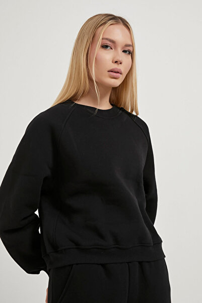 Arma Life Women's Ribbed Crew Neck Black Basic Sweatshirt