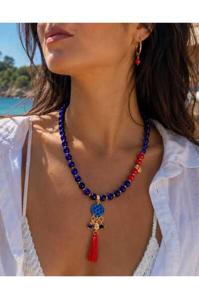 shop Akdeniz Süryani Taşı Püsküllü Cam & Kristal Boncuk El Yapımı Kolye