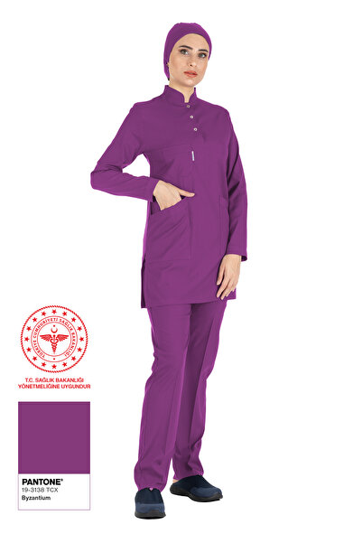Alsancak Üniforma Byzantium Purple Thin Fabric Lycra Hijab Nurse Doctor Uniform Set (with Arma Gift)