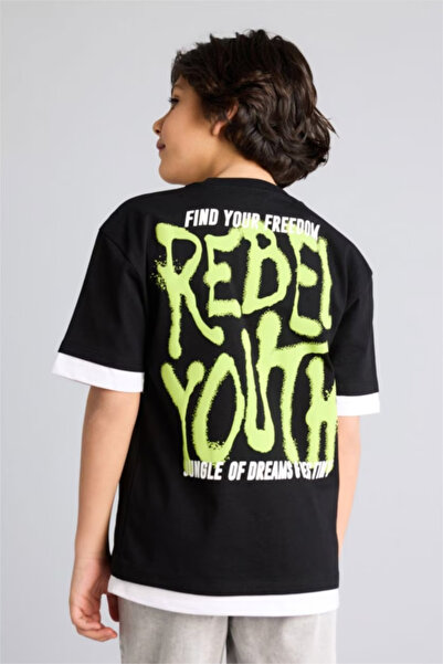 DeFacto 100% Cotton Oversized Crew Neck Short Sleeve T-Shirt for Boys G9726A8...