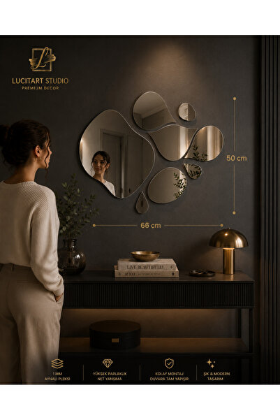LucitART Dekoratif Damla Ayna Seti - 1mm Gümüş Ayna Pleksi - Modern Antre ve ...