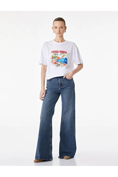 Koton Kurzärmliges, bedrucktes T-Shirt aus Baumwolle mit Rundhalsausschnitt