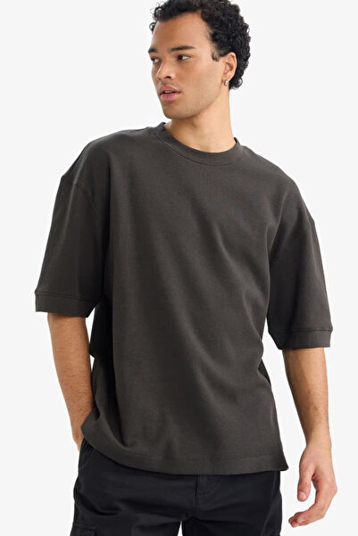 DeFacto Breathable Loose Fit Crew Neck Short Sleeve Heavy Fabric Basic T-Shir...