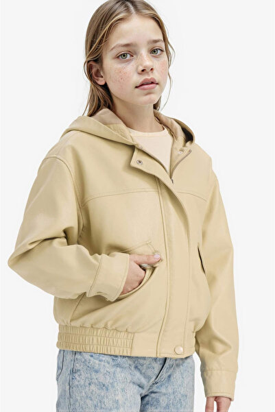 DeFacto Water Repellent Hooded Faux Leather Coat Girls F9111A826Sp