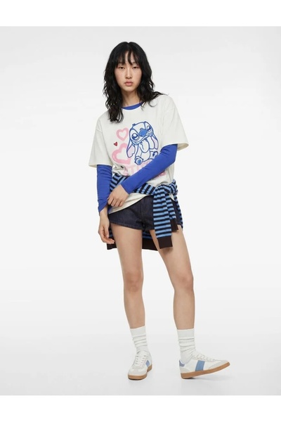 Koton Stitch Lisanslı Kısa Kollu Bisiklet Yaka Oversize Baskılı Tişört