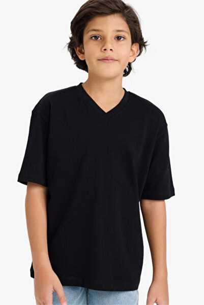 DeFacto 100% Cotton V-Neck T-Shirt for Boys K1693A626Sm
