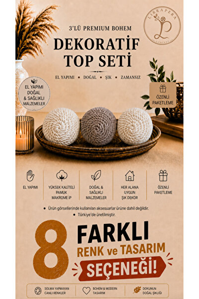 3’lü Premium Bohem Dekoratif Top Seti – Farklı Renk ve Tasarım Seçenekleri