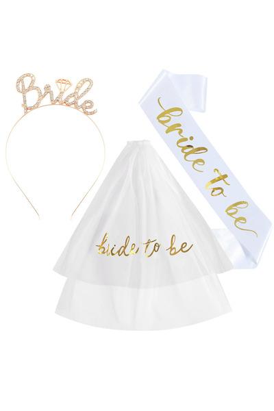 Choice3 B 3pcs/set Bridal Party Accessories Bride Sash With Tiara And Veil Fo...