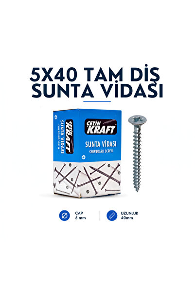ÇETİN KRAFT Çetin Kraft Dın 7505a Yhb Sivri Uçlu Tam Diş Sunta Vidası 5x40 - ...