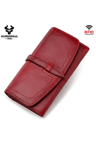 Choice1 red HUMERPAUL Women's Genuine Leather Wallet Long Clutch Fashion Hand...