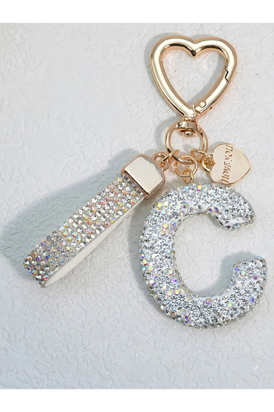 Choice C Shining Diamond Inlay 26 English Initial Letter Key Chain Car High-e...