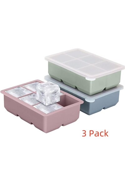Choice 3 pack Large Ice Cube Tray with Lid,Stackable Big Silicone Square Ice ...