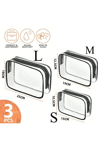 Choice 3pcs set black Clear Toiletry Bag,Portable Travel Makeup Bags With Zip...