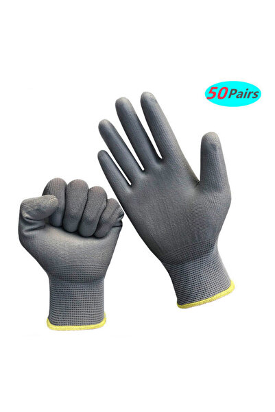 Choice M Gray 50 pairs 10-50 Pairs of Nylon PU Gloves Safety Work Gloves Repa...