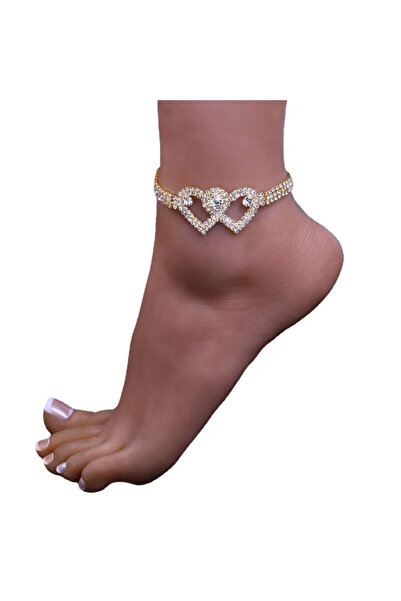 Choice 3 Bling Double Heart Anklet For Women Crystal Cubic Zirconia Chain On ...