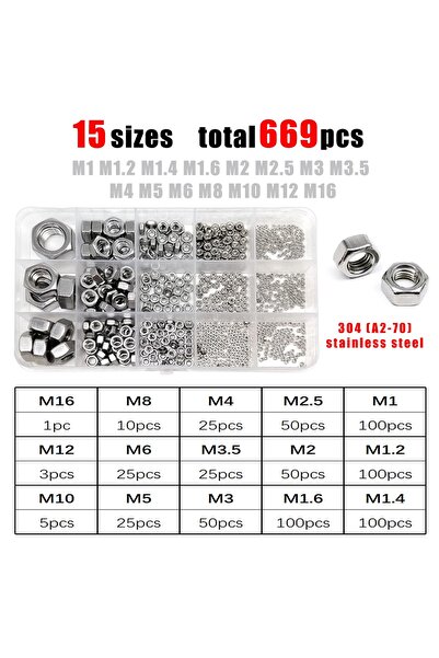 Choice4 669pcs SUS304 1 Set Mix M1 M1.2 M1.4 M1.6 M2 M2.5 M3 M4 M5 M6 M8 to M...