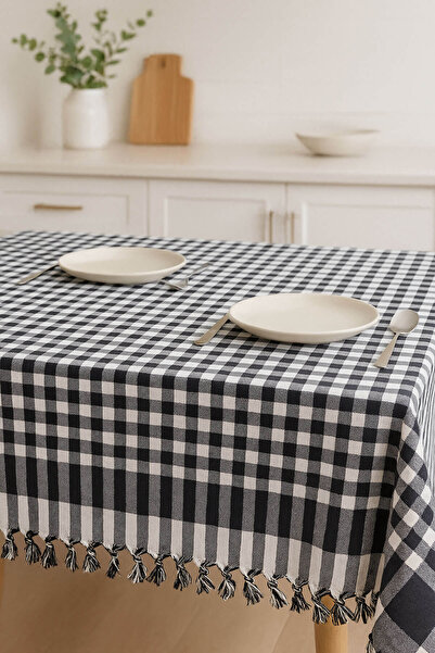 Hepsine Rakip Place Tablecloth Picnic Tablecloth Fringed 170X170 cm Gingham