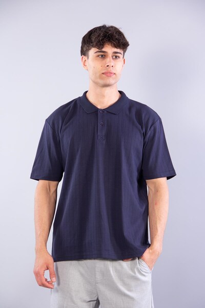 Mckanzie 4051 buttoned collared self-striped t-shirt